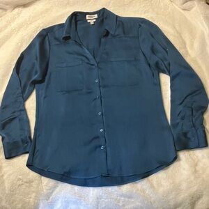 Equipment Teal Button-Front Silk Blouse